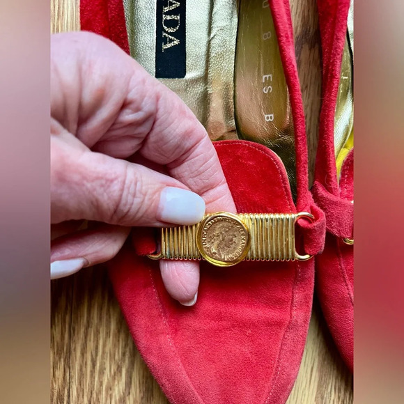 Escada Women's Shoes Suede Red/Orange Loafers Flats Size 8 - VINTAGE - Picture 8 of 9